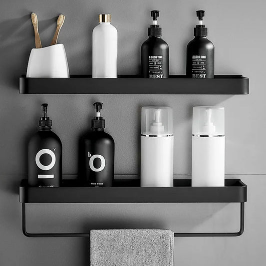 Black Aluminium Wall Mounted Bathroom Shelf