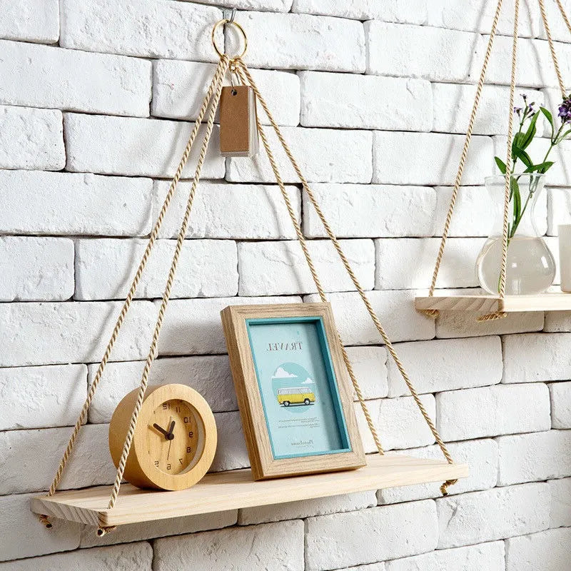 Wooden Rope Swing Wall Hanging Shelf