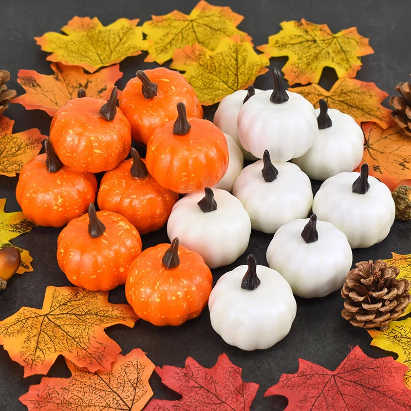 12Pcs Mini Artificial Pumpkin Set – Halloween & Thanksgiving Harvest Decorations