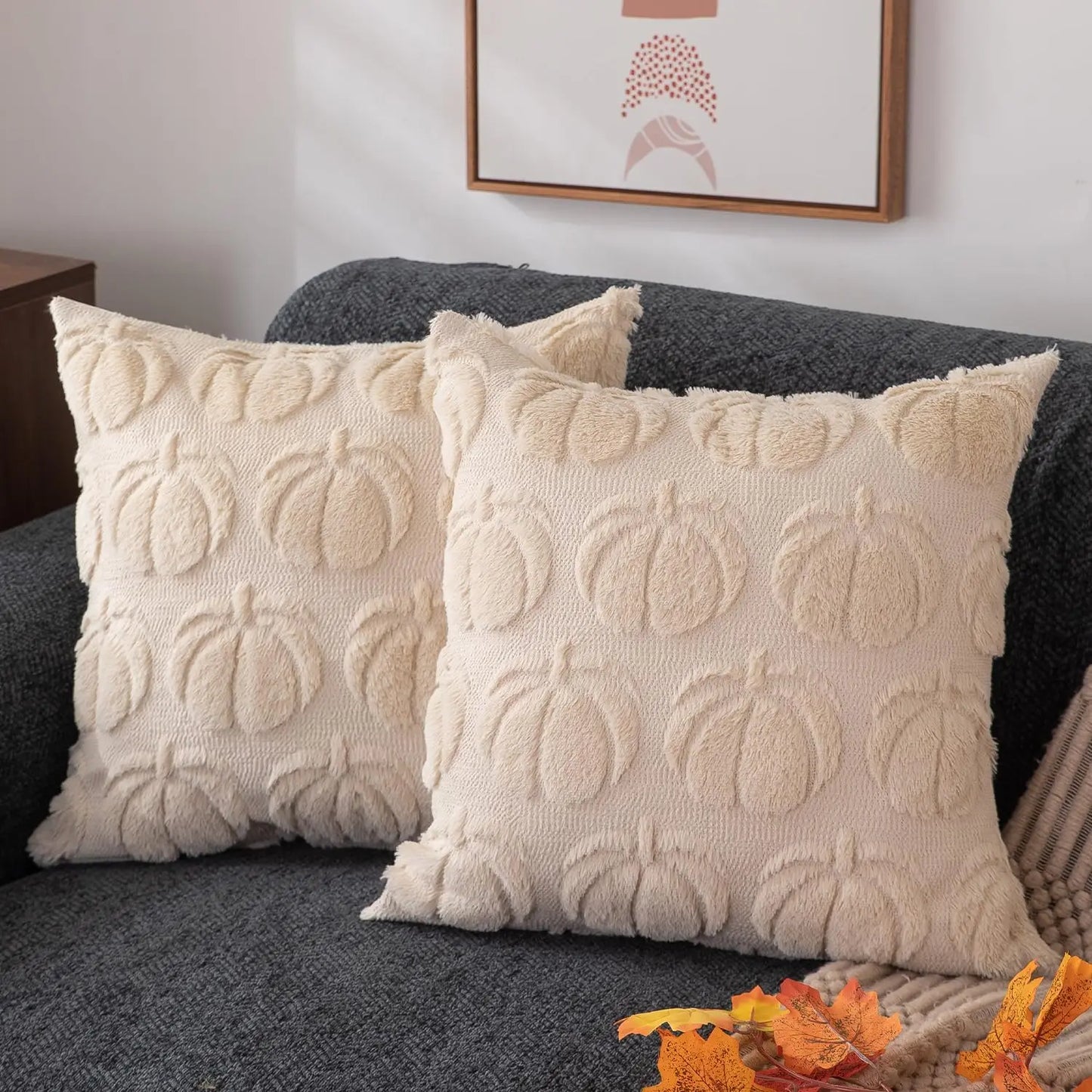 AutumnRust Fall Pillow Covers – Plush Faux Fur Pumpkin Throw Cushion Cases (45x45CM)