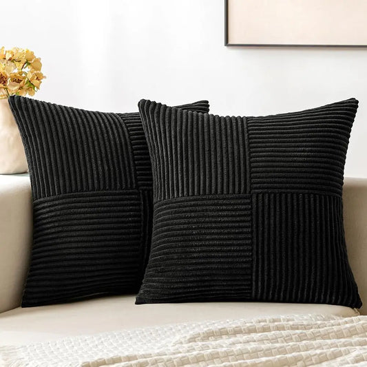 Boho Luxe Corduroy Pillow Covers - Decorative Spliced Throw Cushion Covers