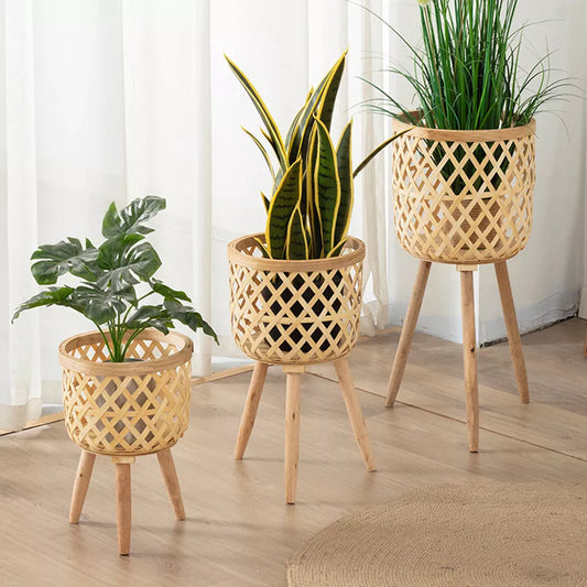 Bamboo Woven Plant Pot with Stand