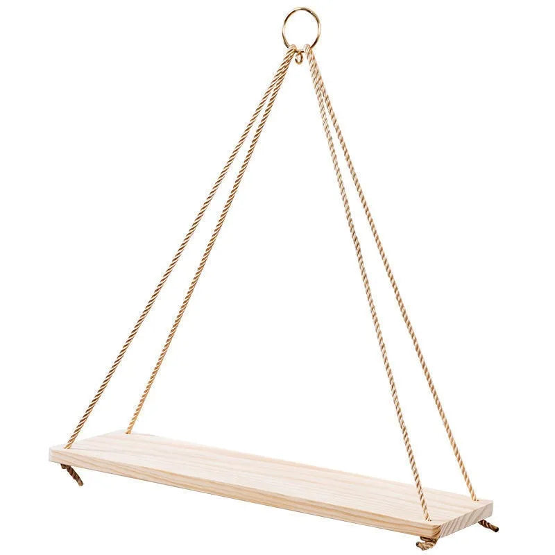 Wooden Rope Swing Wall Hanging Shelf