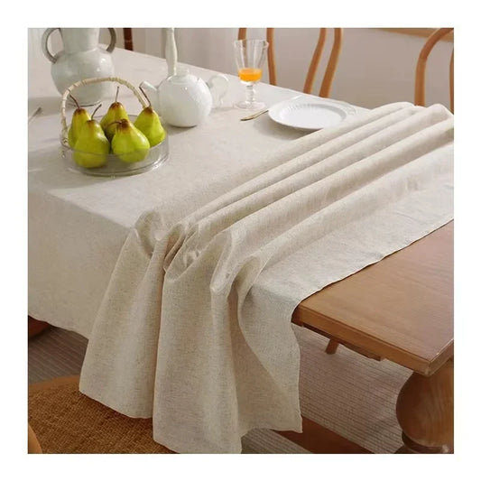 Luxurious Linen Cotton Tablecloth - Washable Flax Fabric Table Cover for Weddings, Parties, and Dining Room Decor