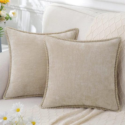 Olanly Chenille Cushion Cover - Soft Velvet Throw Pillow Case with Stitched Edge