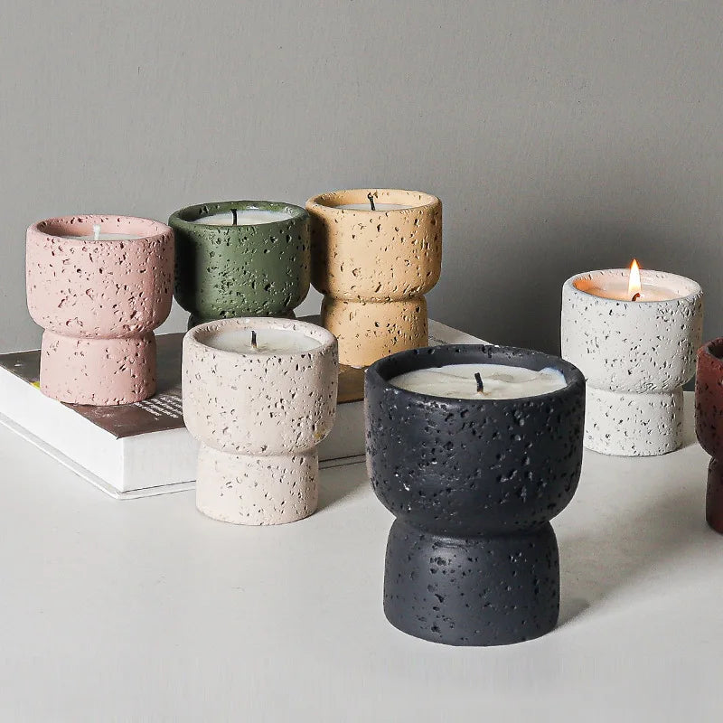 Cement Textured Candle Holder