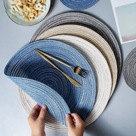 6pcs Round Table Mat Woven Ramie Placemats And Coasters