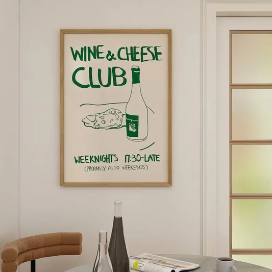 Wine and Cheese Club Vintage Poster