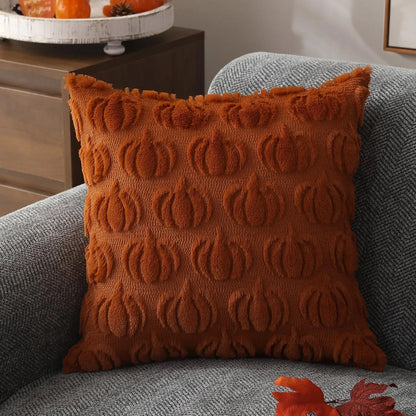 AutumnRust Fall Pillow Covers – Plush Faux Fur Pumpkin Throw Cushion Cases (45x45CM)