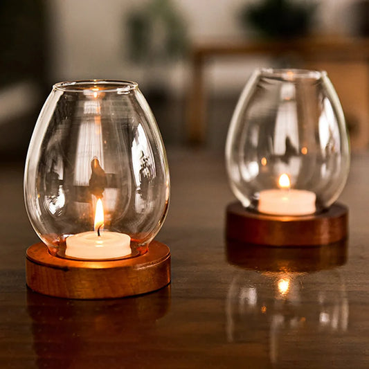 Transparent Round Glass Candlestick  Candle Holders