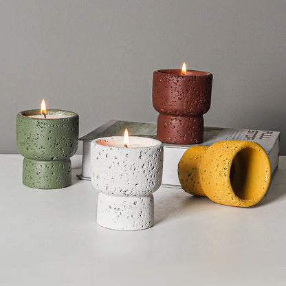 Cement Textured Candle Holder