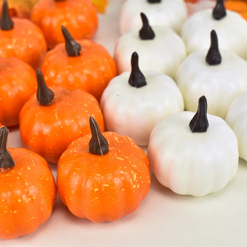 12Pcs Mini Artificial Pumpkin Set – Halloween & Thanksgiving Harvest Decorations