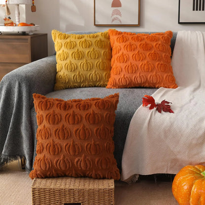 AutumnRust Fall Pillow Covers – Plush Faux Fur Pumpkin Throw Cushion Cases (45x45CM)