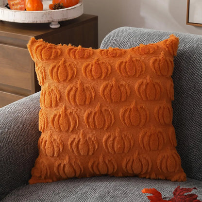 AutumnRust Fall Pillow Covers – Plush Faux Fur Pumpkin Throw Cushion Cases (45x45CM)