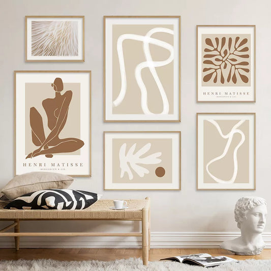 Minimalist Abstract Matisse Beige White Line Canvas Posters