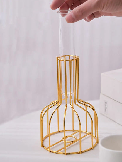 1 gold wrought iron metal vase test tube vase