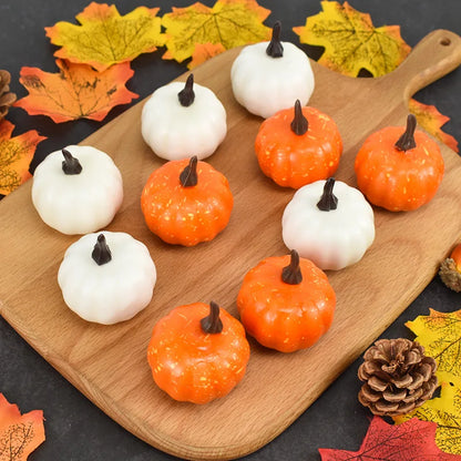 12Pcs Mini Artificial Pumpkin Set – Halloween & Thanksgiving Harvest Decorations