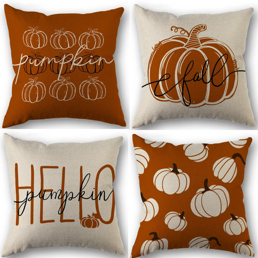 Vintage Fall Pumpkin Pillow Covers – Set of 4 (18x18 Inch) for Thanksgiving Decor