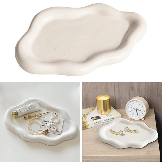 CloudShape Ceramic Jewelry & Trinket Dish – White Decorative Tray