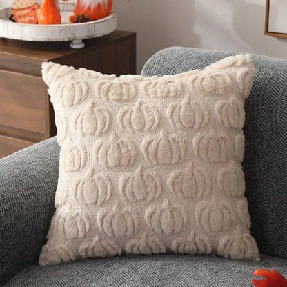 AutumnRust Fall Pillow Covers – Plush Faux Fur Pumpkin Throw Cushion Cases (45x45CM)