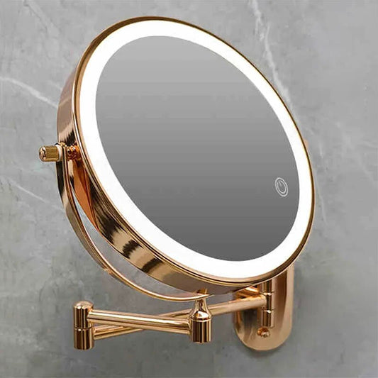 8-Inch Smart Makeup Mirror - Matte Golden Finish, Magnifying, USB Charging, 3 Color Light Options