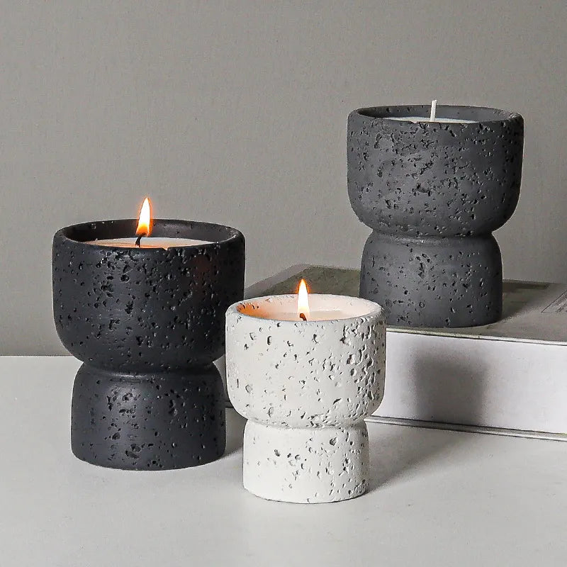 Cement Textured Candle Holder