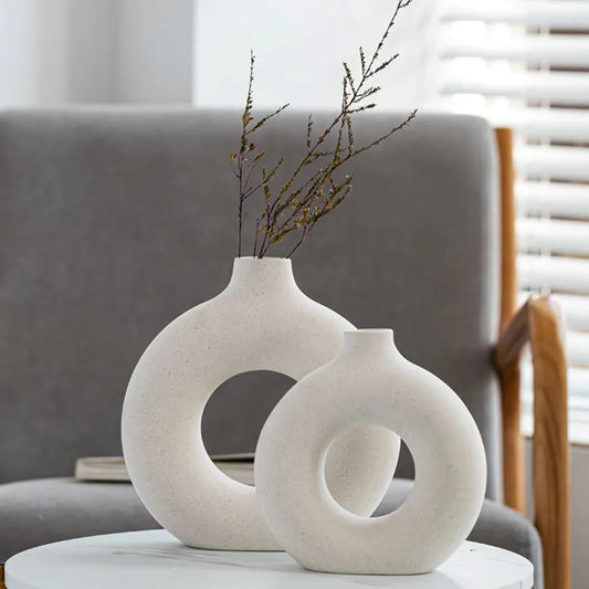 Nordic Circular Hollow Ceramic Donut Vase