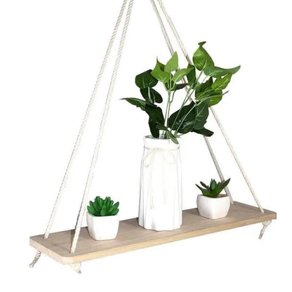 Wooden Rope Swing Wall Hanging Shelf