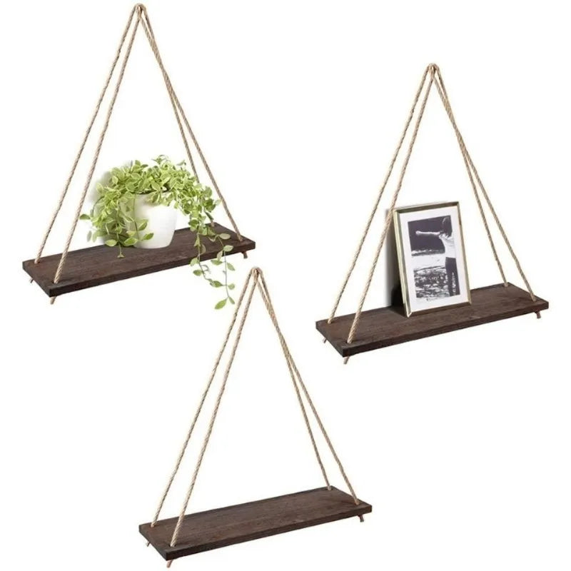 Wooden Rope Swing Wall Hanging Shelf