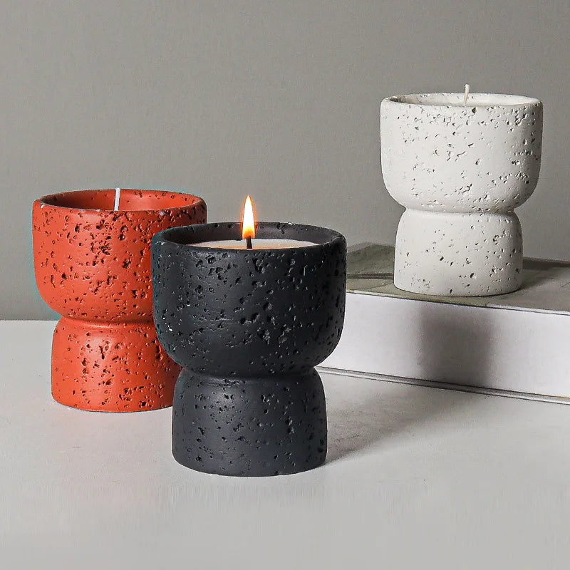 Cement Textured Candle Holder