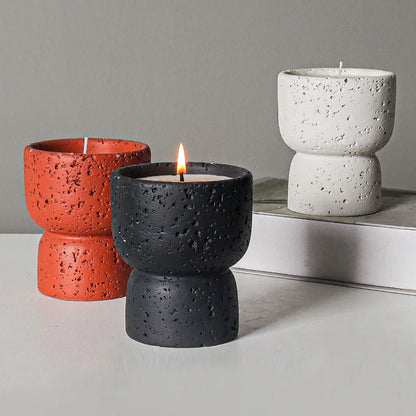 Cement Textured Candle Holder