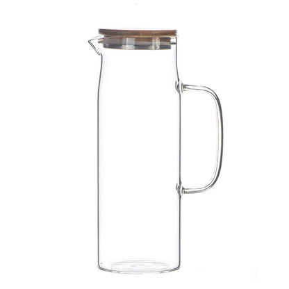 1000ML Thickened Glass Water Bottle with Bamboo Cap – Explosion-Proof Juice & Coffee Pot